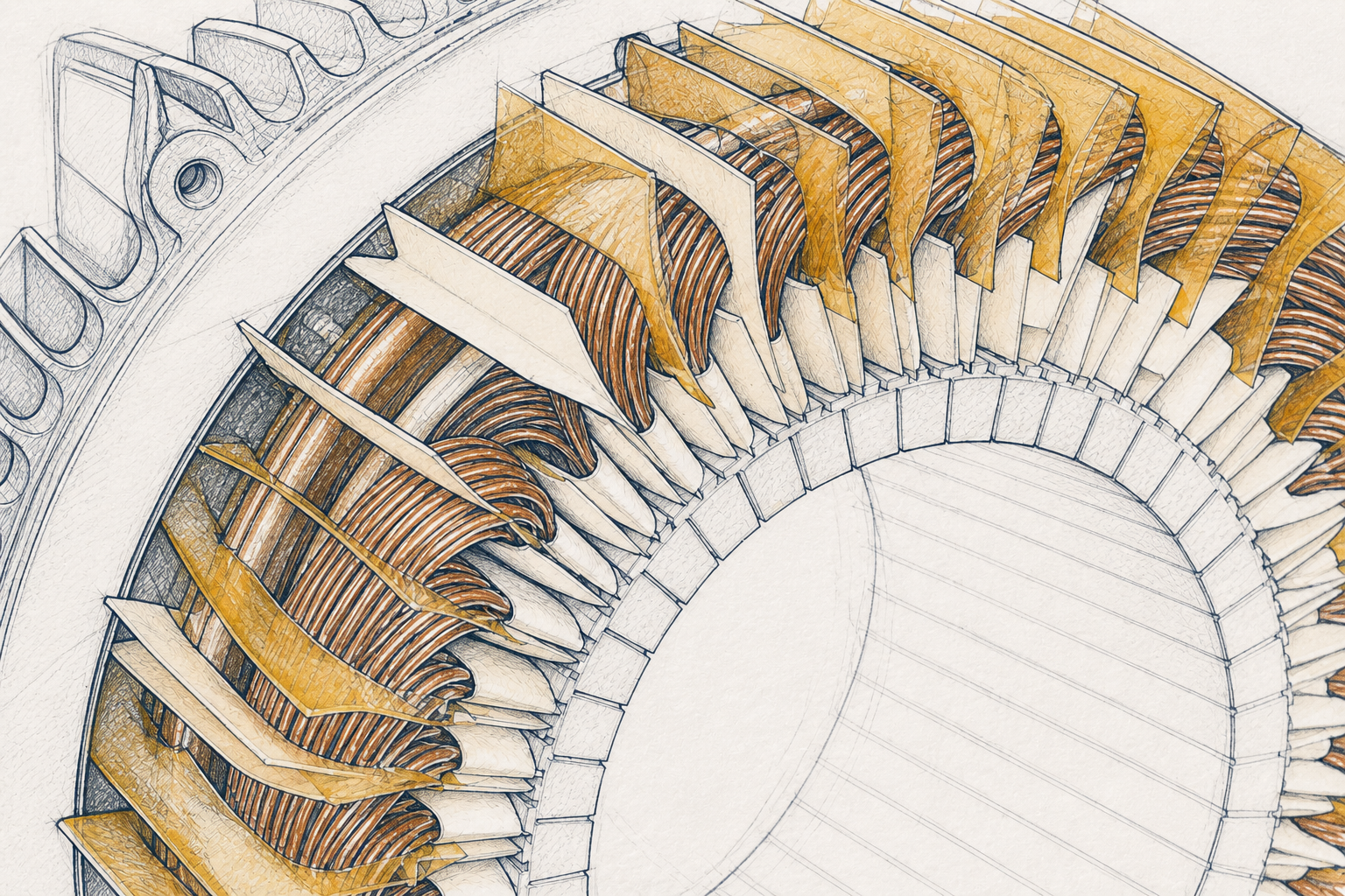 Industrial design sketch of insulation around copper windings in a motor stator