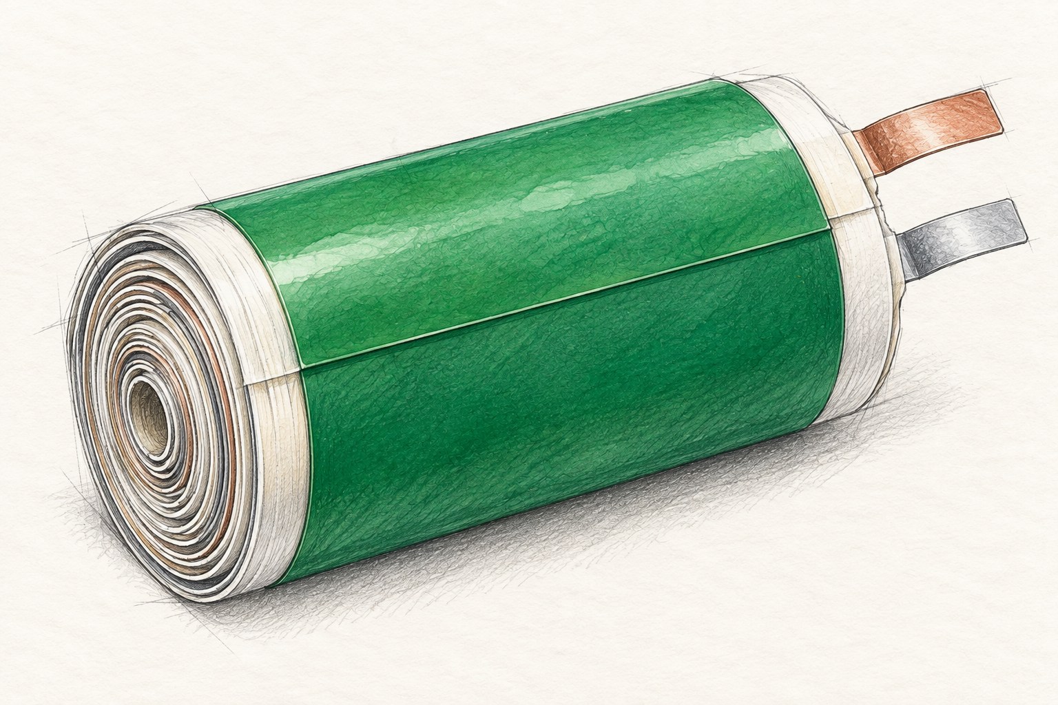 Green polyester acrylic tape insulating battery cell edges and tabs