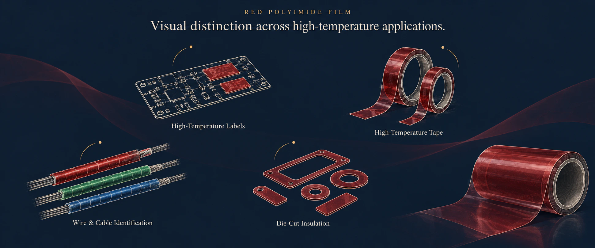 Red polyimide film applications: high-temperature labels, high-temperature tape, wire and cable identification and die-cut insulation