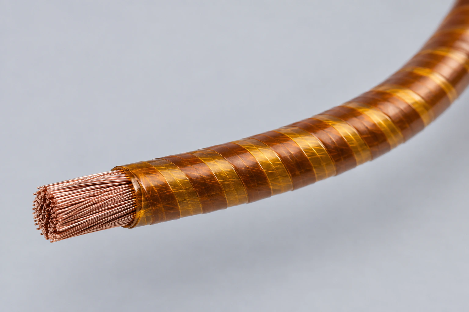 Amber polyimide silicone tape in an overlapping wrap around Litz wire