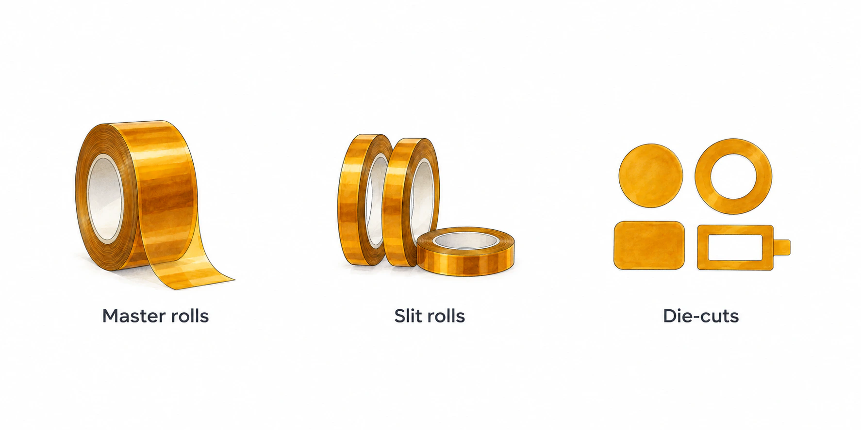 Available forms of polyimide silicone adhesive tape: master rolls, slit rolls and die-cuts