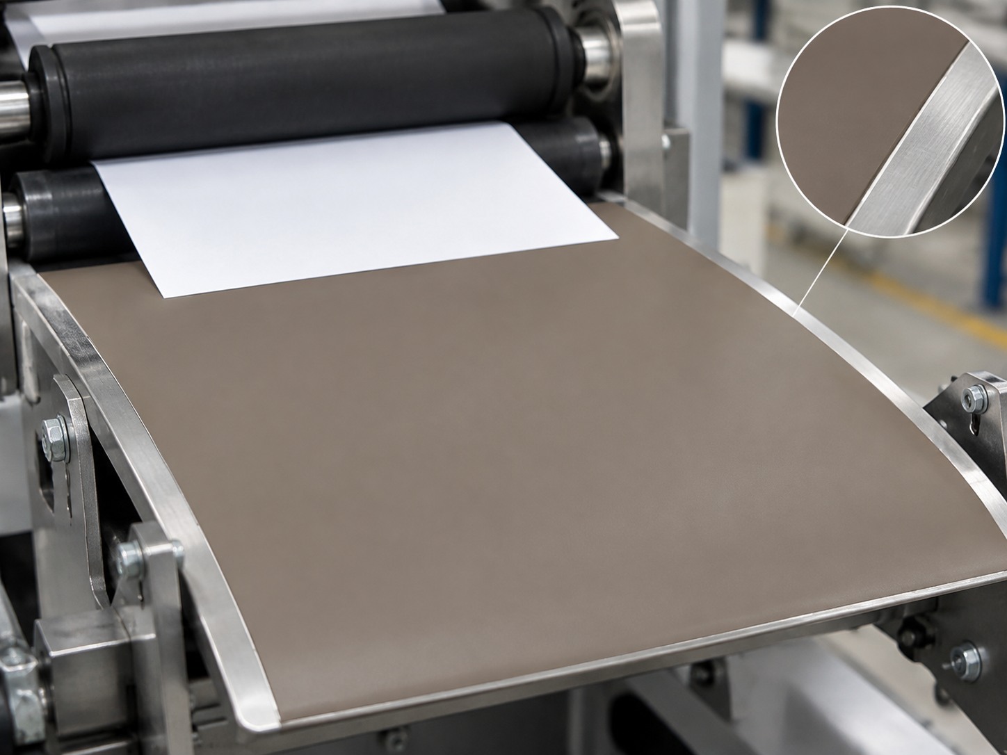PTFE film tape covering a low-friction guide surface