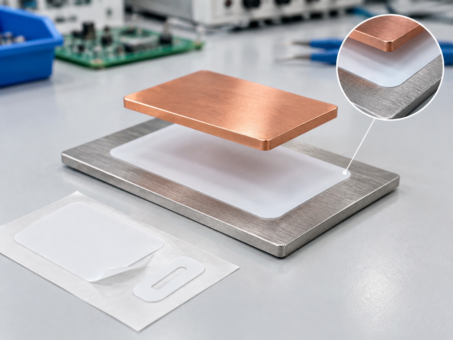White PTFE film tape converted into die-cut insulation parts